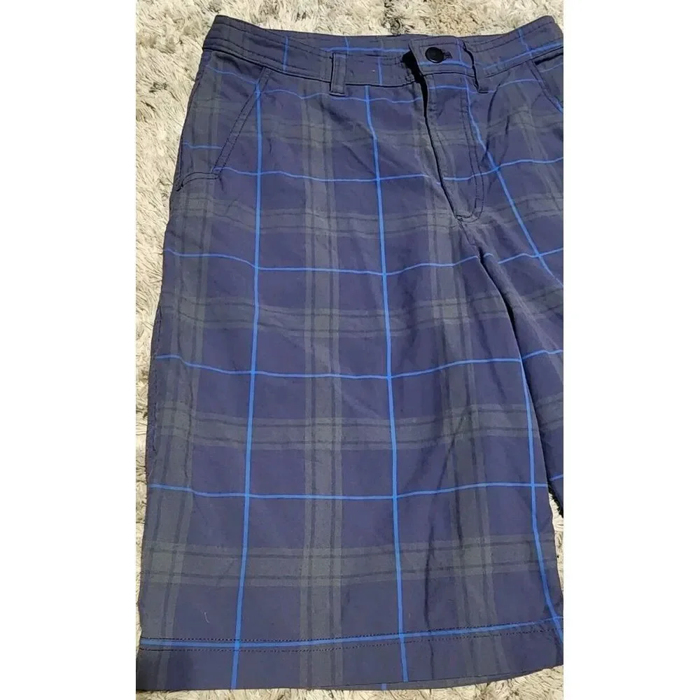 Lululemon Kahuna Shorts Mens 30 Check Plaid Flat Front Golf Bermuda Chino‎ Blue